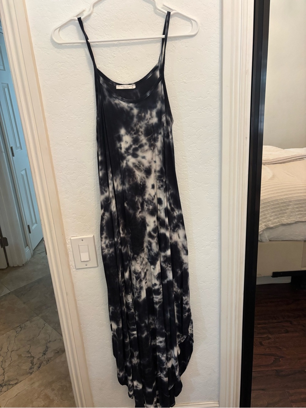Final Touch Black & White Tie-Dye Maxi Slip Dress